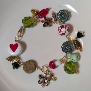 Handmade Cottagecore Boho Beaded Charm Bracelet 7"